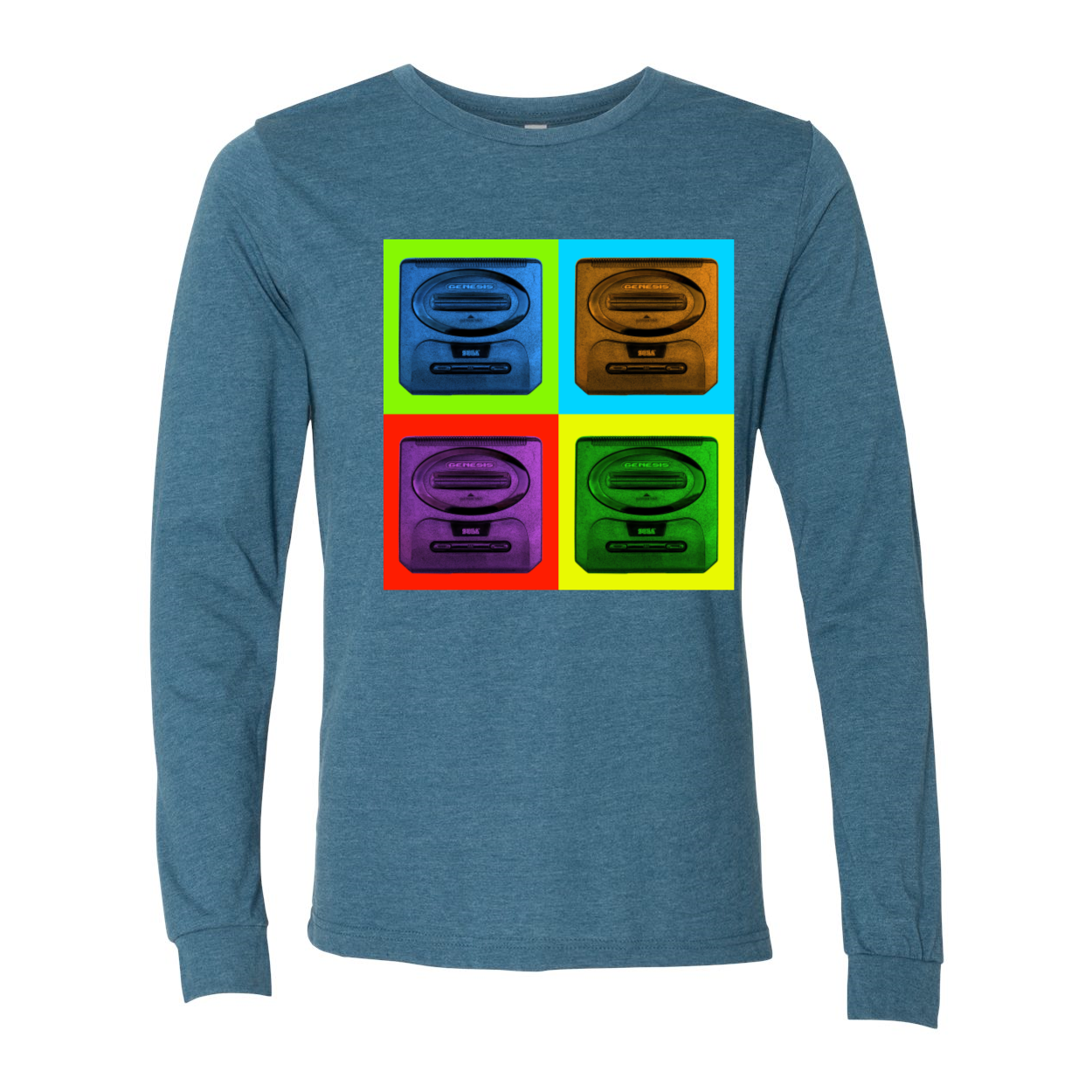 Sega Genesis Long Sleeve Men's Jersey Tee in various colors, showcasing its soft fabric and stylish design.