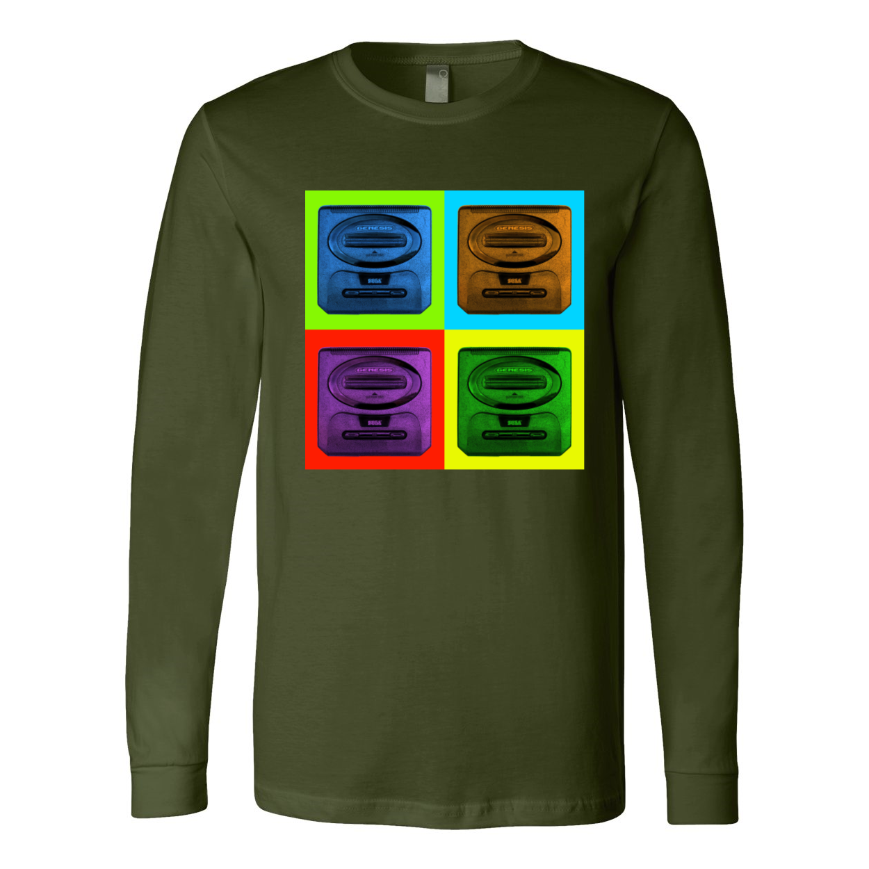 Sega Genesis Long Sleeve Men's Jersey Tee in various colors, showcasing its soft fabric and stylish design.