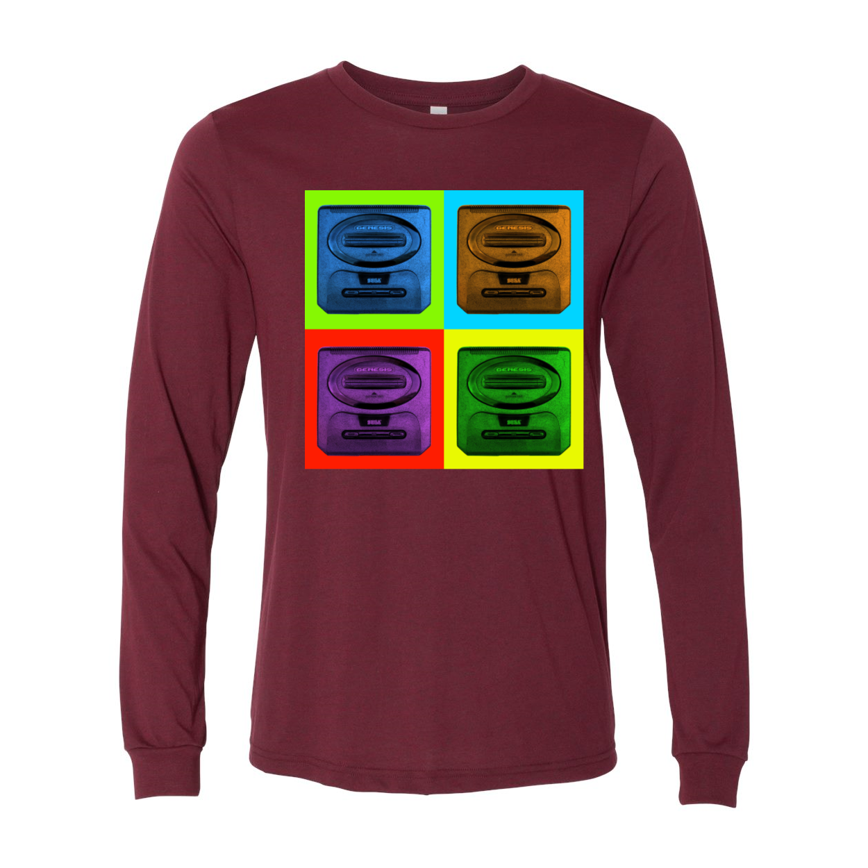 Sega Genesis Long Sleeve Men's Jersey Tee in various colors, showcasing its soft fabric and stylish design.