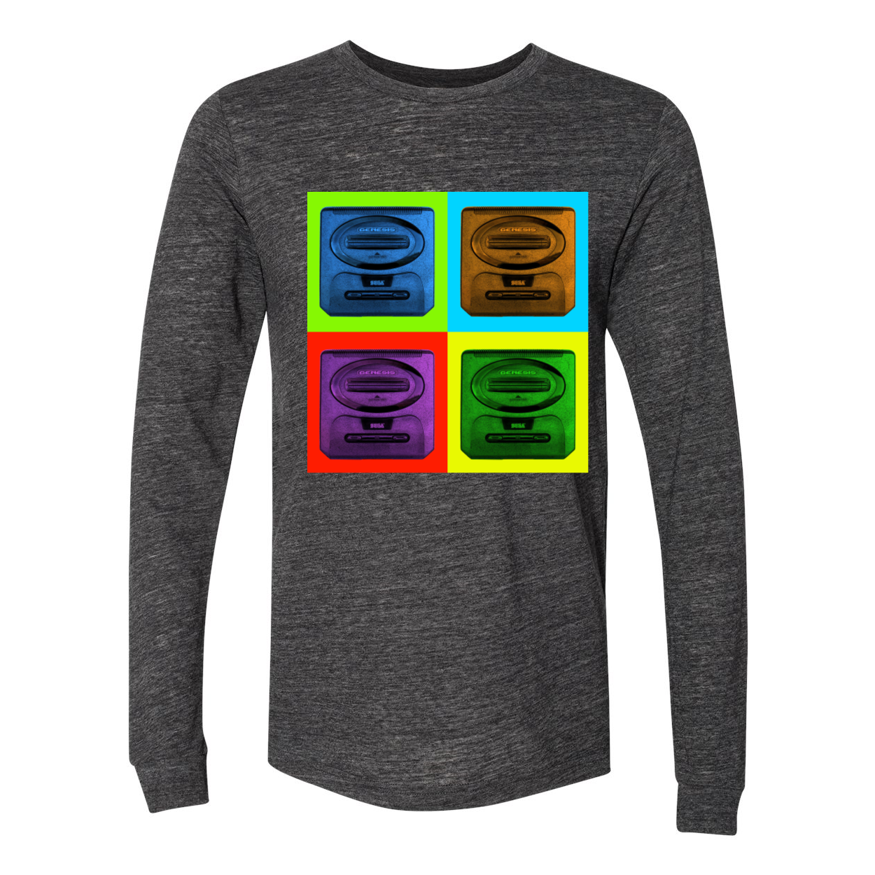 Sega Genesis Long Sleeve Men's Jersey Tee in various colors, showcasing its soft fabric and stylish design.