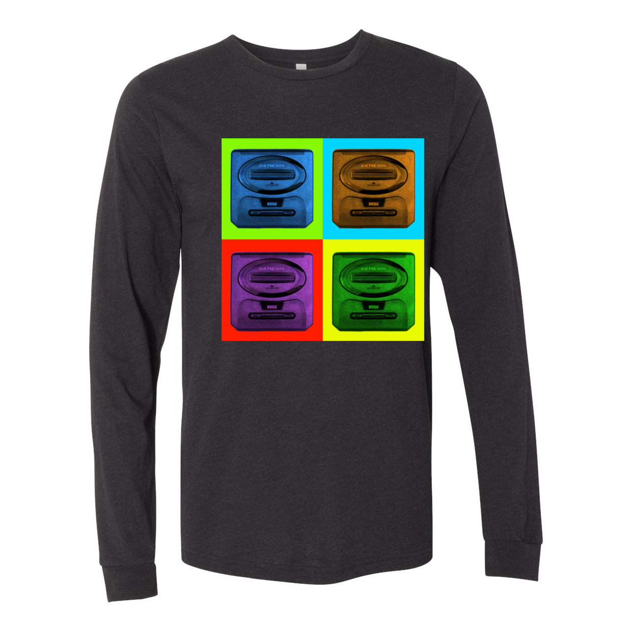 Sega Genesis Long Sleeve Men's Jersey Tee in various colors, showcasing its soft fabric and stylish design.