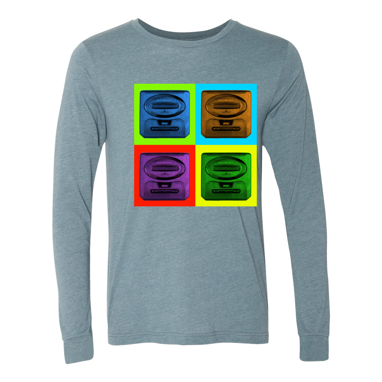 Sega Genesis Long Sleeve Men's Jersey Tee in various colors, showcasing its soft fabric and stylish design.