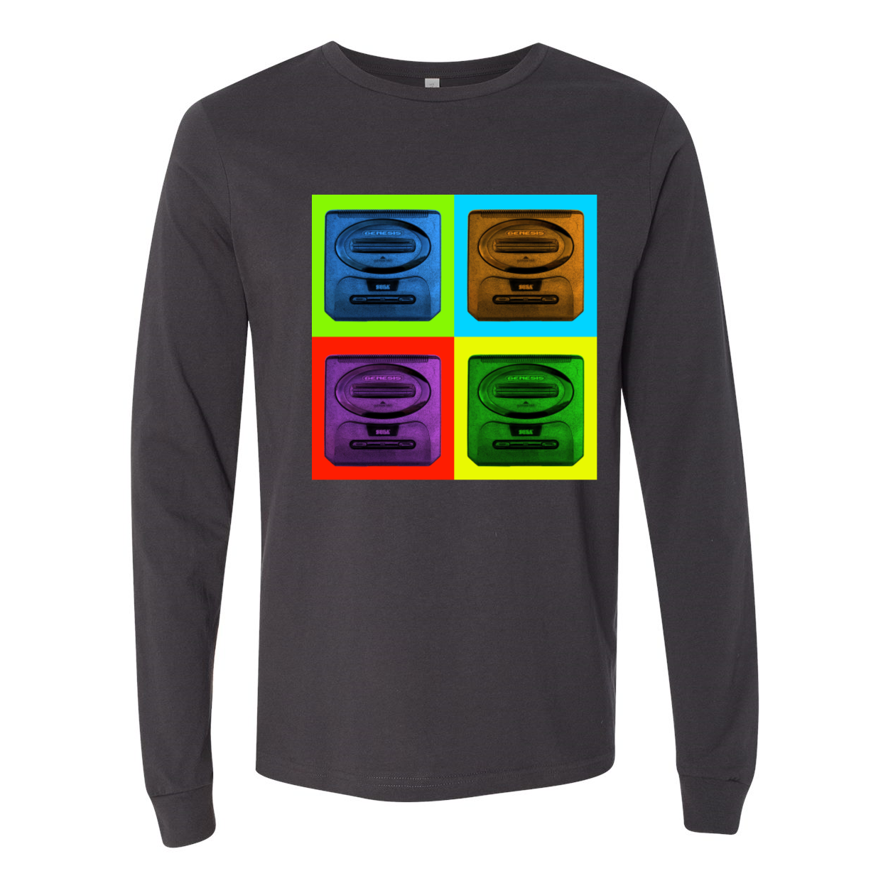 Sega Genesis Long Sleeve Men's Jersey Tee in various colors, showcasing its soft fabric and stylish design.