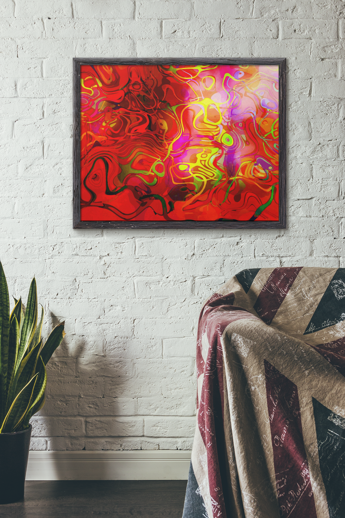 Spaghetti Betty Modern Abstract Pop Art Print featuring vibrant colors and unique abstract design, perfect for home or office decor.