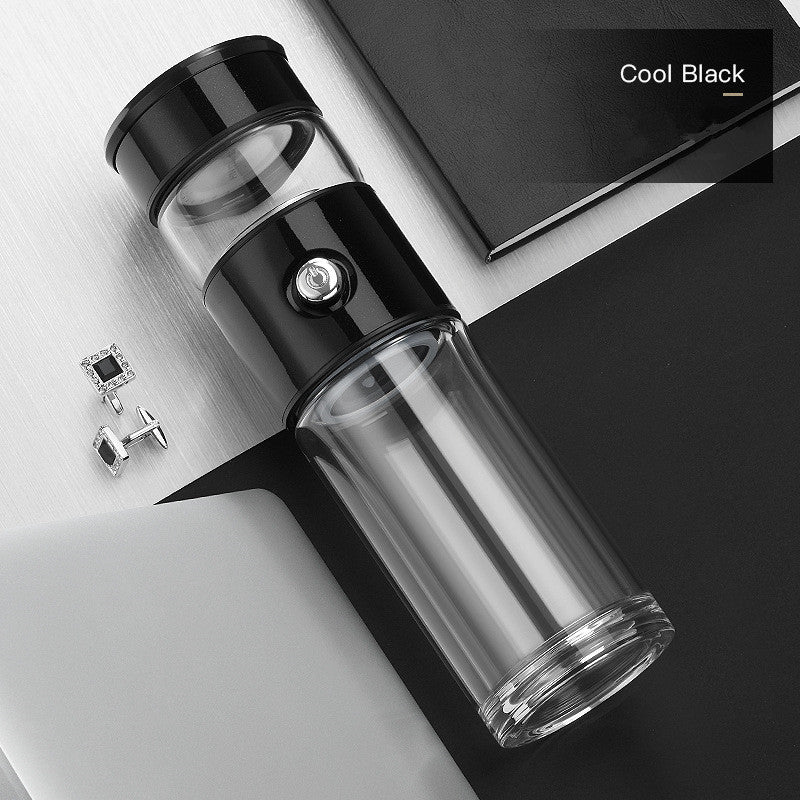 Stainless Steel Thermo Cup with tea-water separation design, showcasing its sleek and modern appearance.