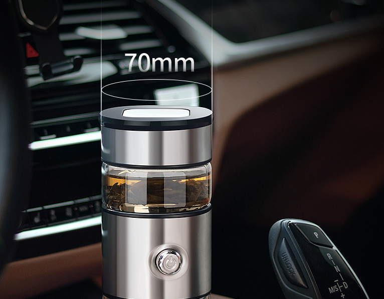 Stainless Steel Thermo Cup with tea-water separation design, showcasing its sleek and modern appearance.