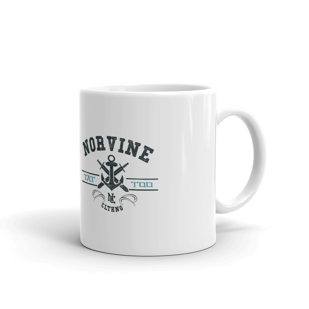 Tattoo Anchor Mug featuring a glossy white finish and vibrant anchor design, perfect for coffee and tea.