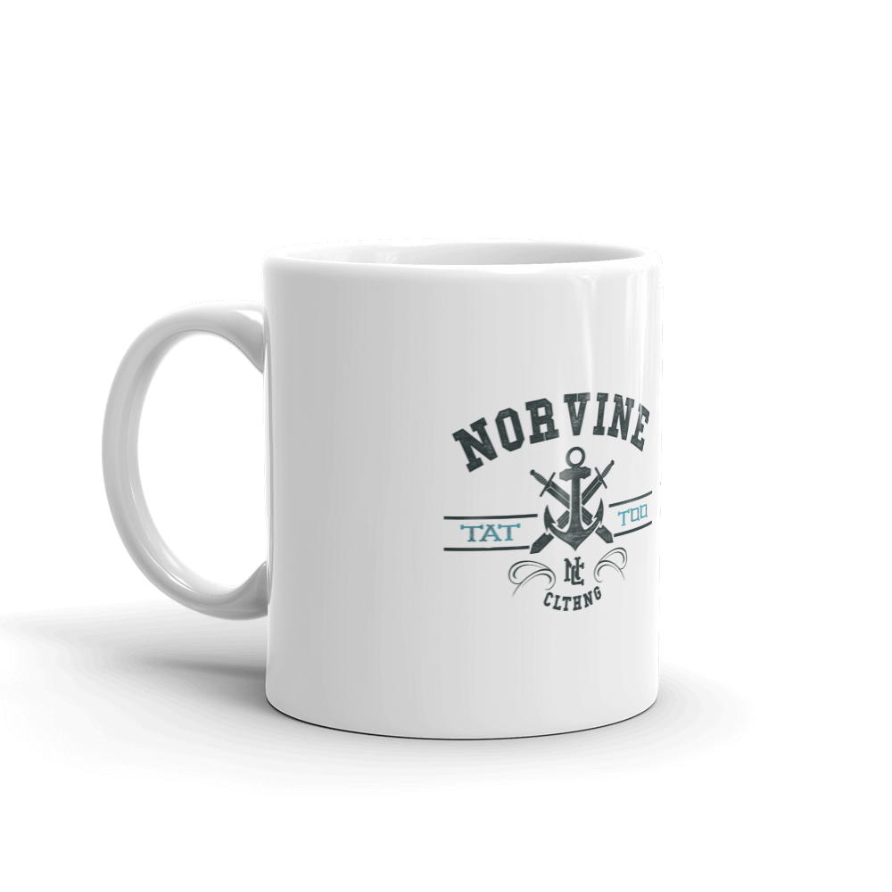 Tattoo Anchor Mug featuring a glossy white finish and vibrant anchor design, perfect for coffee and tea.