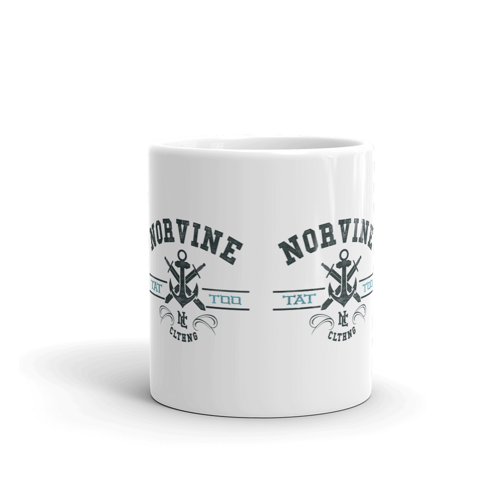 Tattoo Anchor Mug featuring a glossy white finish and vibrant anchor design, perfect for coffee and tea.