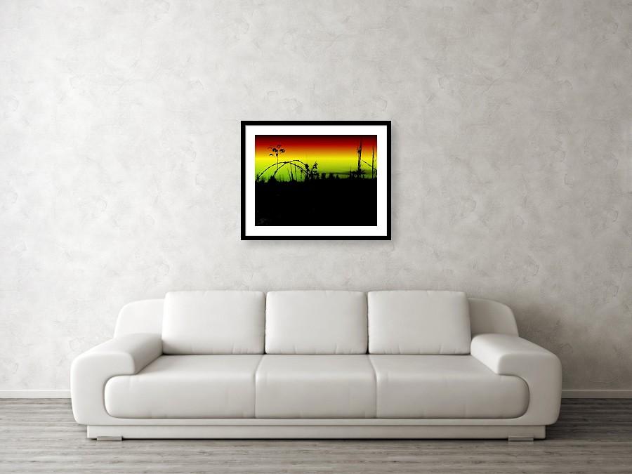 A vibrant modern abstract sunset pop art print featuring bold colors and dynamic shapes, perfect for contemporary decor.