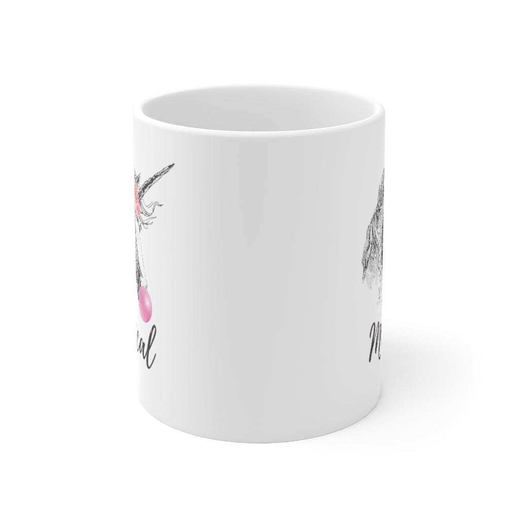 A whimsical Unicorn Bubble Gum Life is Magical Mug featuring a colorful unicorn design, perfect for coffee and tea lovers.