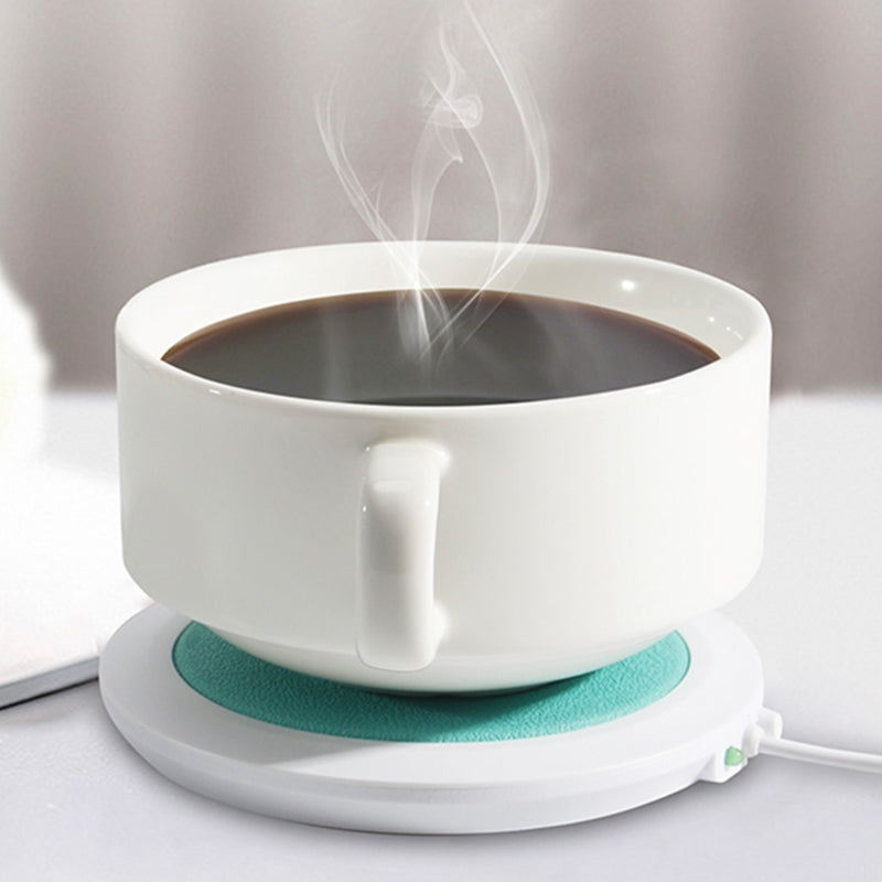 USB powered cup warmer mat pad for keeping beverages warm, featuring a modern design and available in multiple colors.