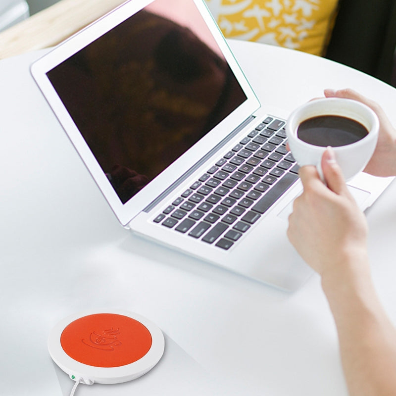 USB powered cup warmer mat pad for keeping beverages warm, featuring a modern design and available in multiple colors.