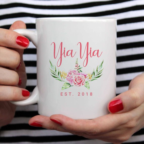 Yia Yia coffee mug featuring a beautiful design, crafted from high-grade ceramic, perfect for grandmothers.