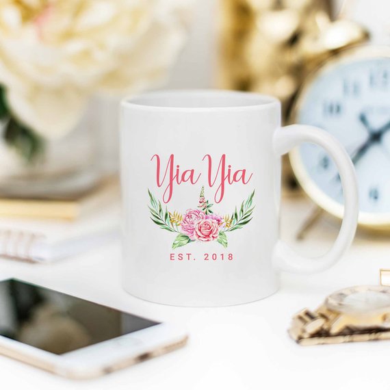 Yia Yia coffee mug featuring a beautiful design, crafted from high-grade ceramic, perfect for grandmothers.