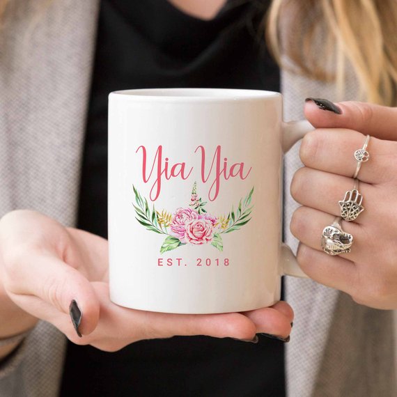 Yia Yia coffee mug featuring a beautiful design, crafted from high-grade ceramic, perfect for grandmothers.