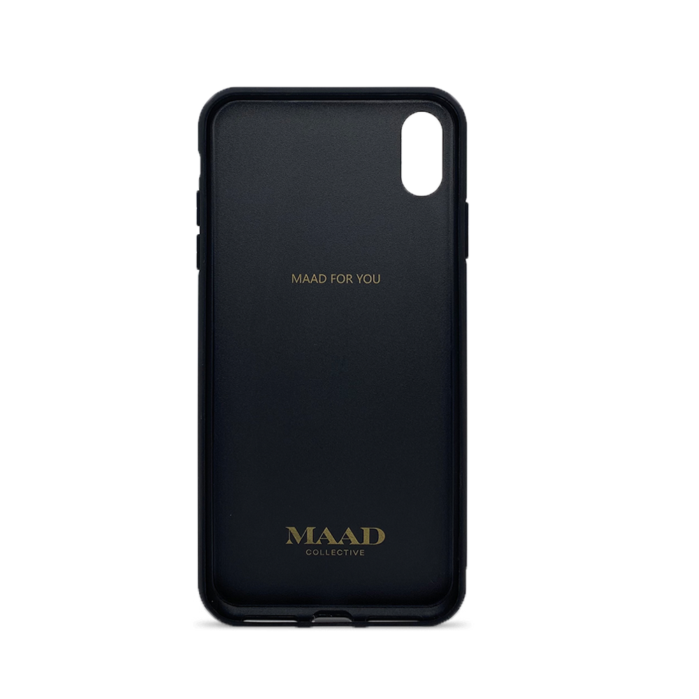 Stylish white leather case for iPhone XS MAX with soft rubber rim, showcasing personalization options.