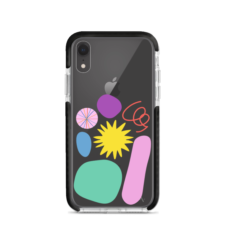 Abstract iPhone XR Clear Case showcasing artistic design and slim profile, providing protection and style.