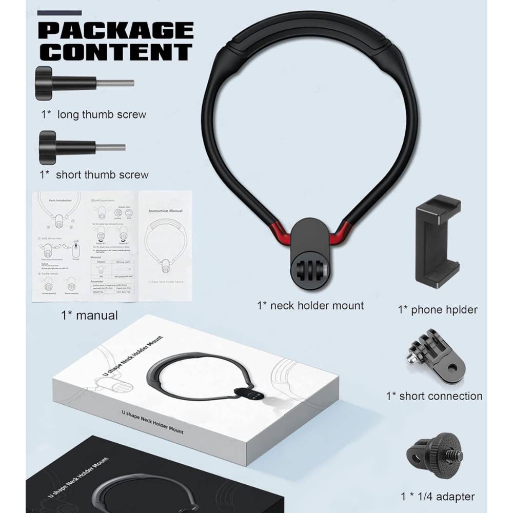 Action Camera Neck Mount Bracket made of soft silicone, designed for hands-free video recording and versatile usage.