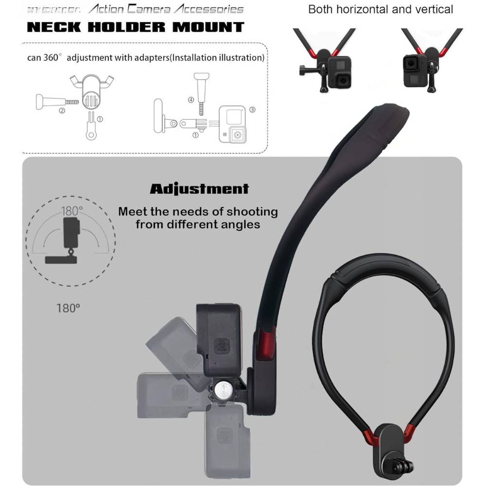 Action Camera Neck Mount Bracket made of soft silicone, designed for hands-free video recording and versatile usage.