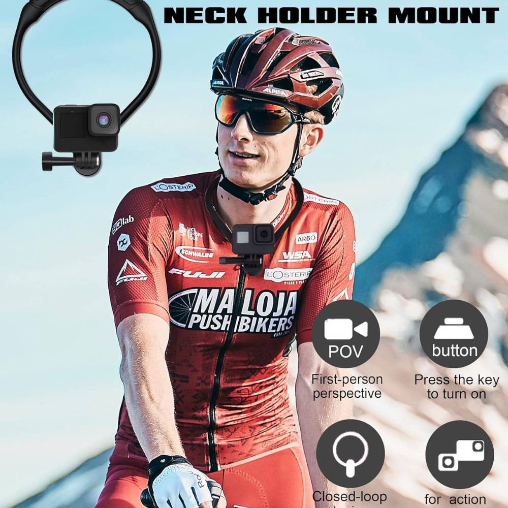 Action Camera Neck Mount Bracket made of soft silicone, designed for hands-free video recording and versatile usage.