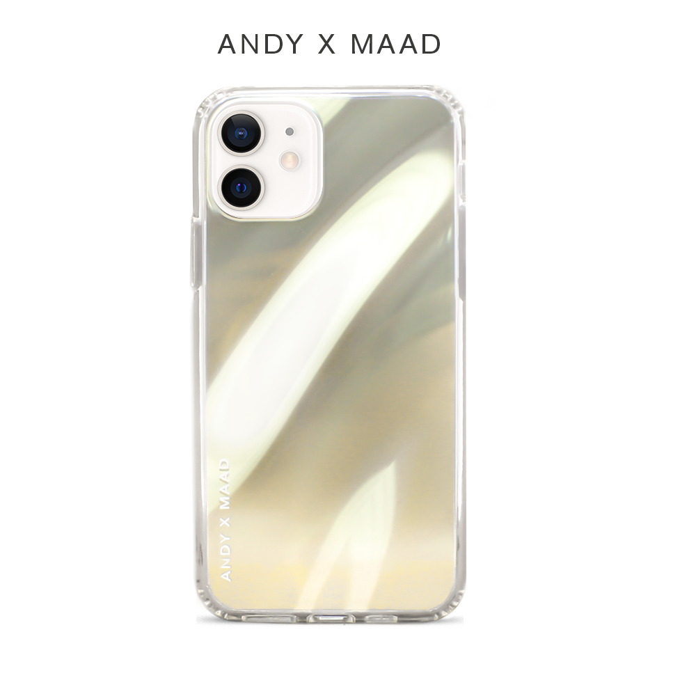 Andy x MAAD iPhone 12 case featuring a holographic finish and personalized sticker set.