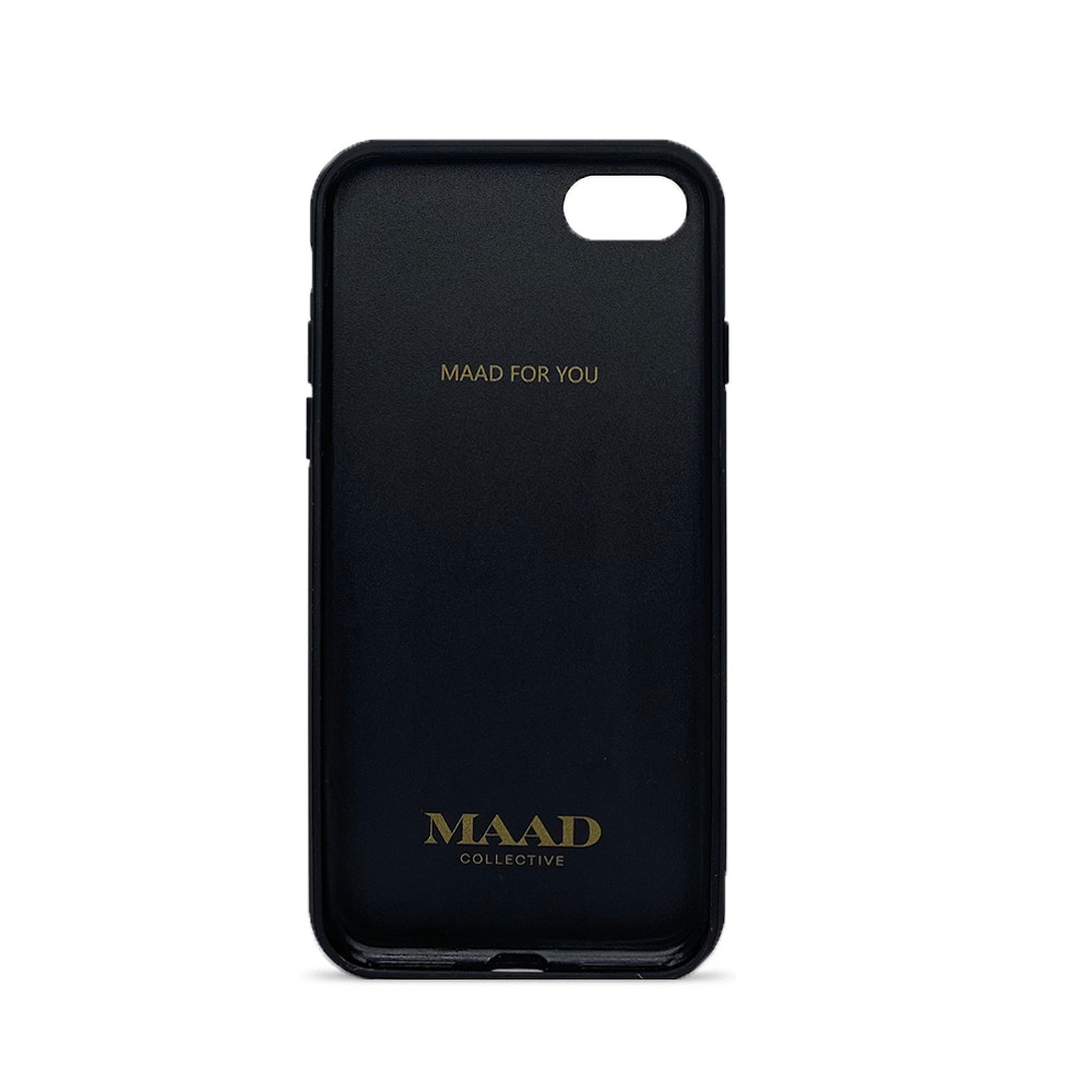 ANDY x MAAD Scottish leather case for iPhone 7/8/SE, featuring saffiano leather and a soft rubber rim.