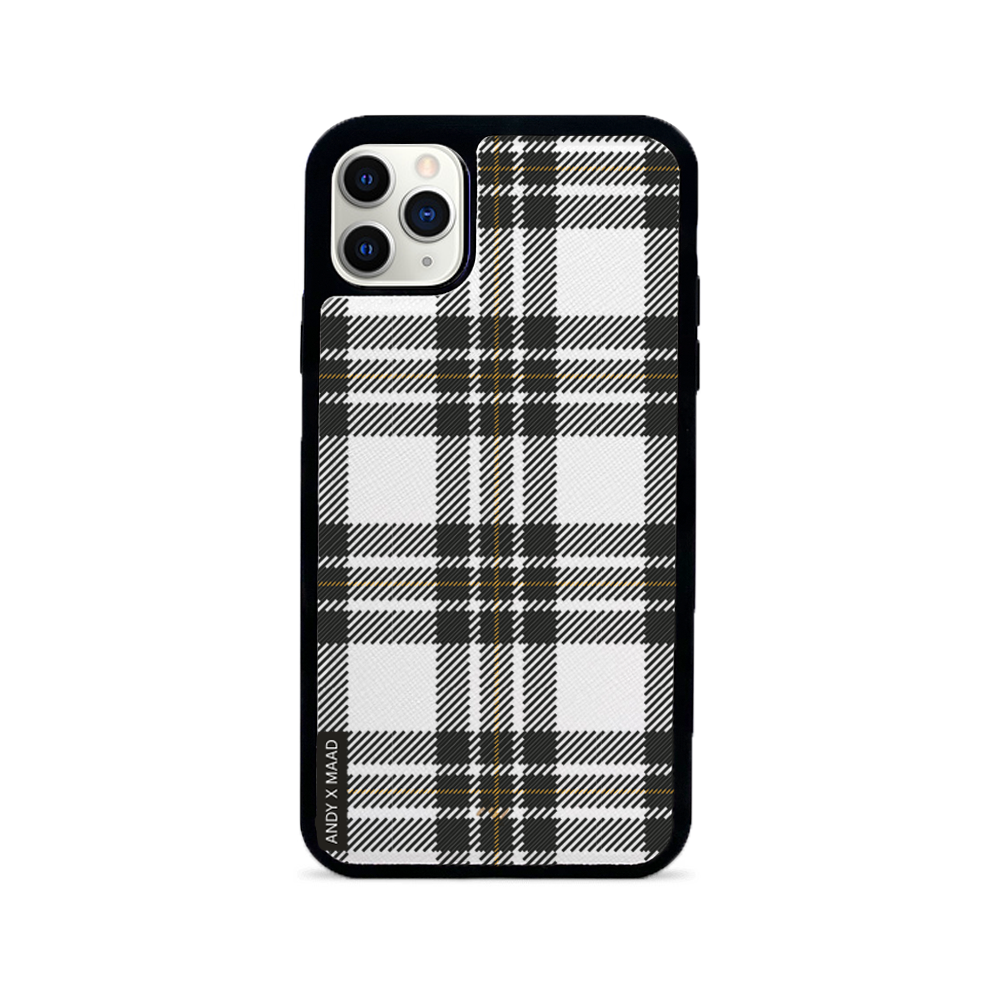 ANDY X MAAD Warm Flannel iPhone 11 Pro Max Leather Case featuring vegan saffiano leather and customizable options.