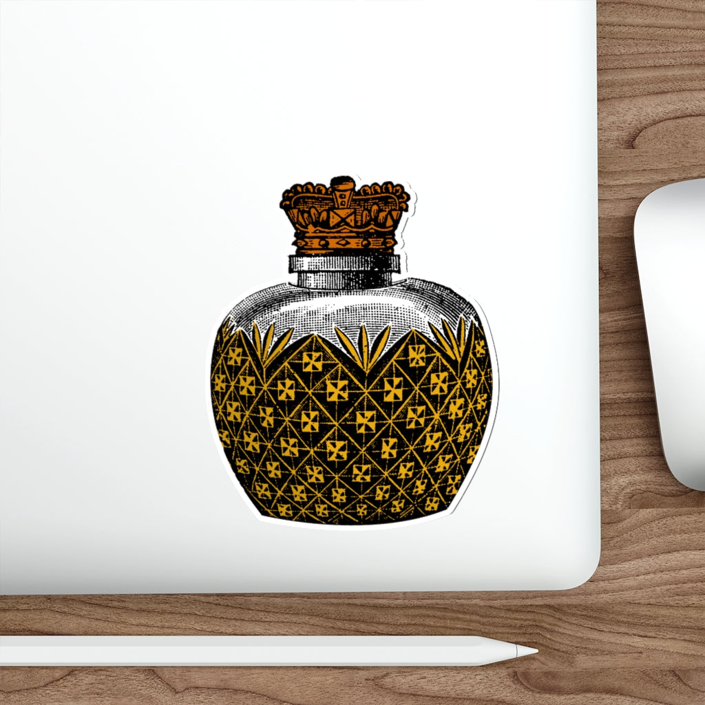 Antique Bottle Die-Cut Sticker featuring a vintage bottle design on a matte finish, ideal for indoor and outdoor use.