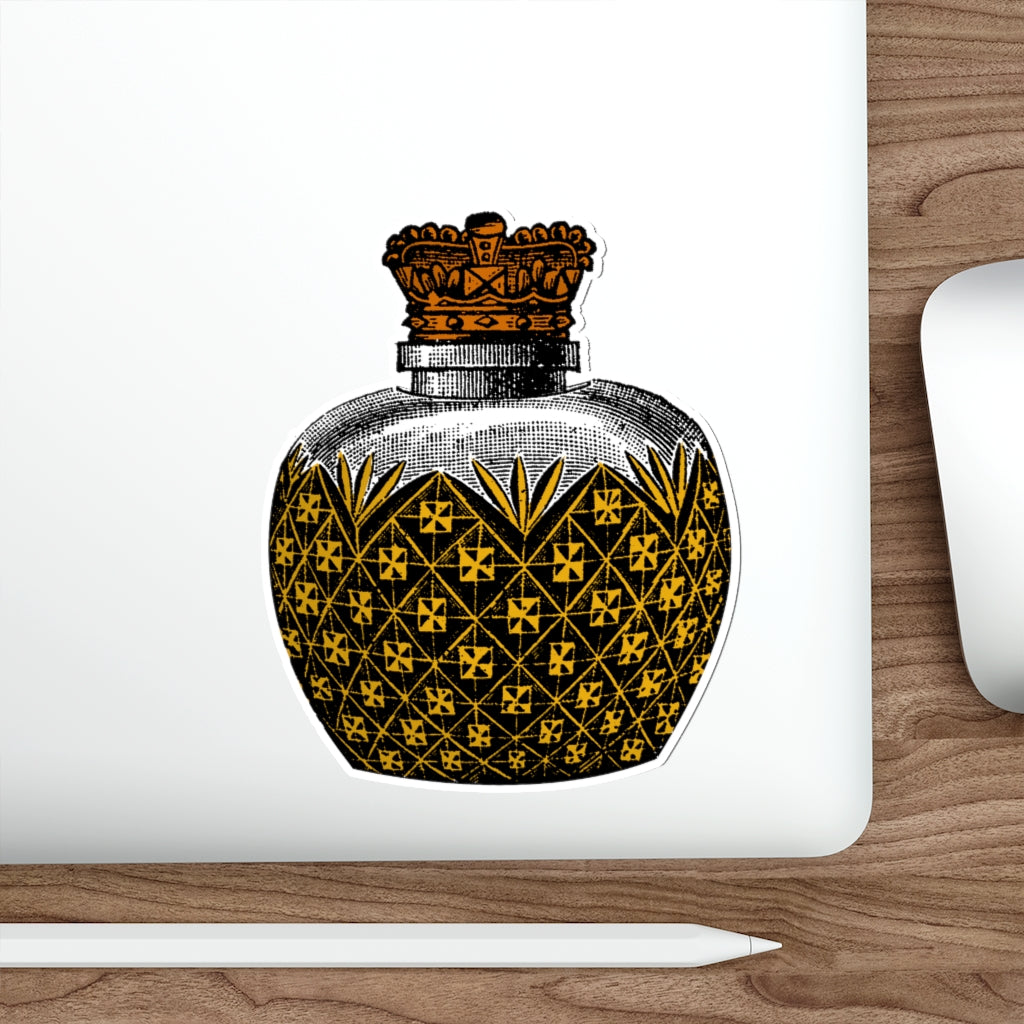 Antique Bottle Die-Cut Sticker featuring a vintage bottle design on a matte finish, ideal for indoor and outdoor use.