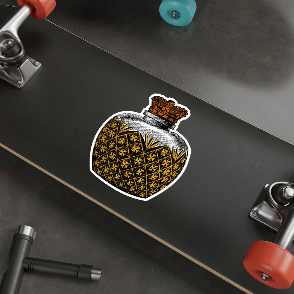 Antique Bottle Die-Cut Sticker featuring a vintage bottle design on a matte finish, ideal for indoor and outdoor use.