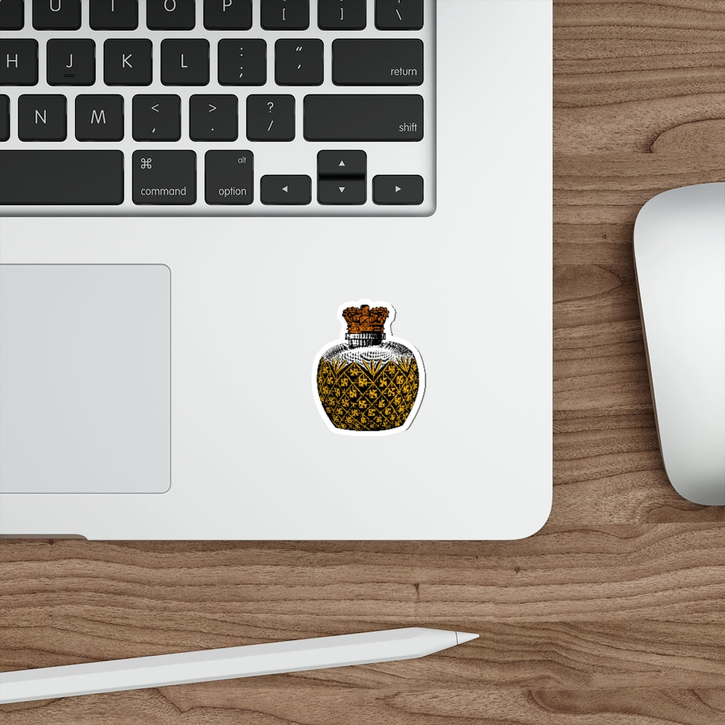 Antique Bottle Die-Cut Sticker featuring a vintage bottle design on a matte finish, ideal for indoor and outdoor use.