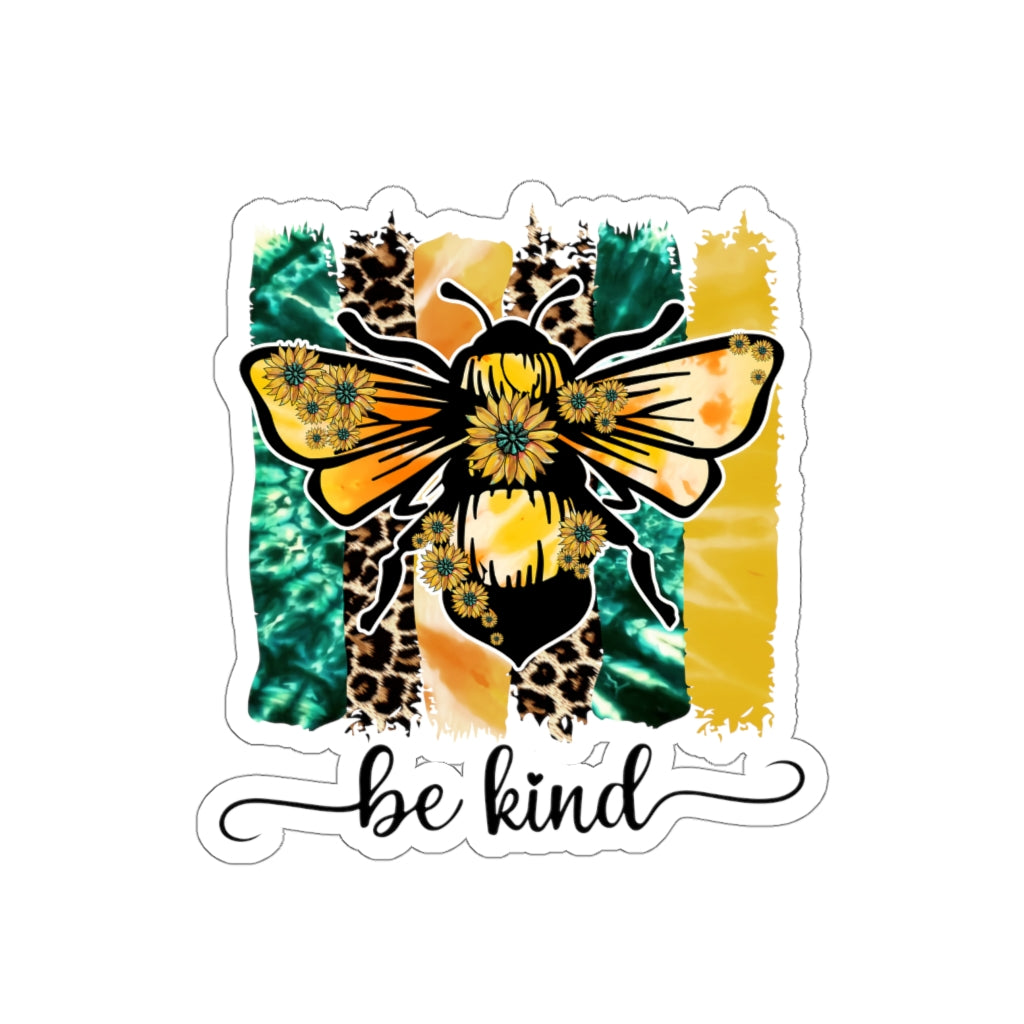 Be Kind Die-Cut Sticker featuring a customizable design on a waterproof vinyl material with a matte finish.