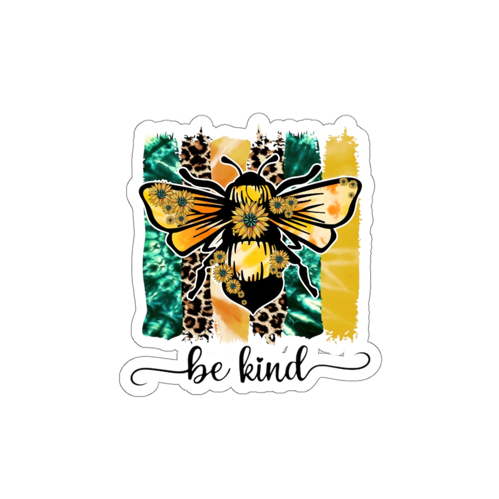 Be Kind Die-Cut Sticker featuring a customizable design on a waterproof vinyl material with a matte finish.