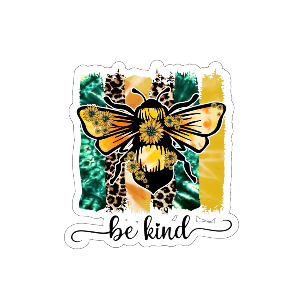 Be Kind Die-Cut Sticker featuring a customizable design on a waterproof vinyl material with a matte finish.