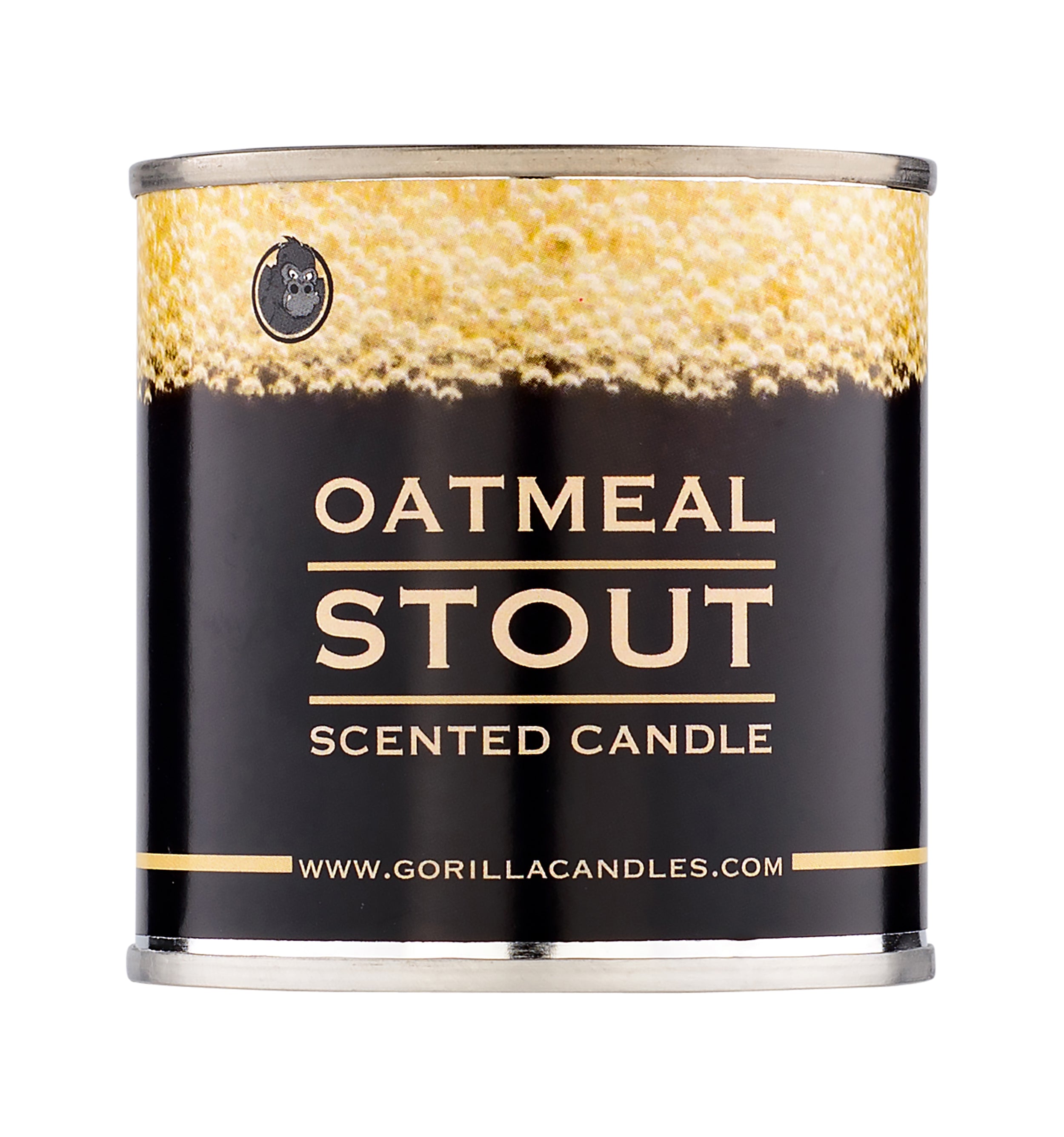 A beautifully crafted Beer Scented Candle with a warm glow, featuring a label that highlights its unique oatmeal cookie and beer scent.