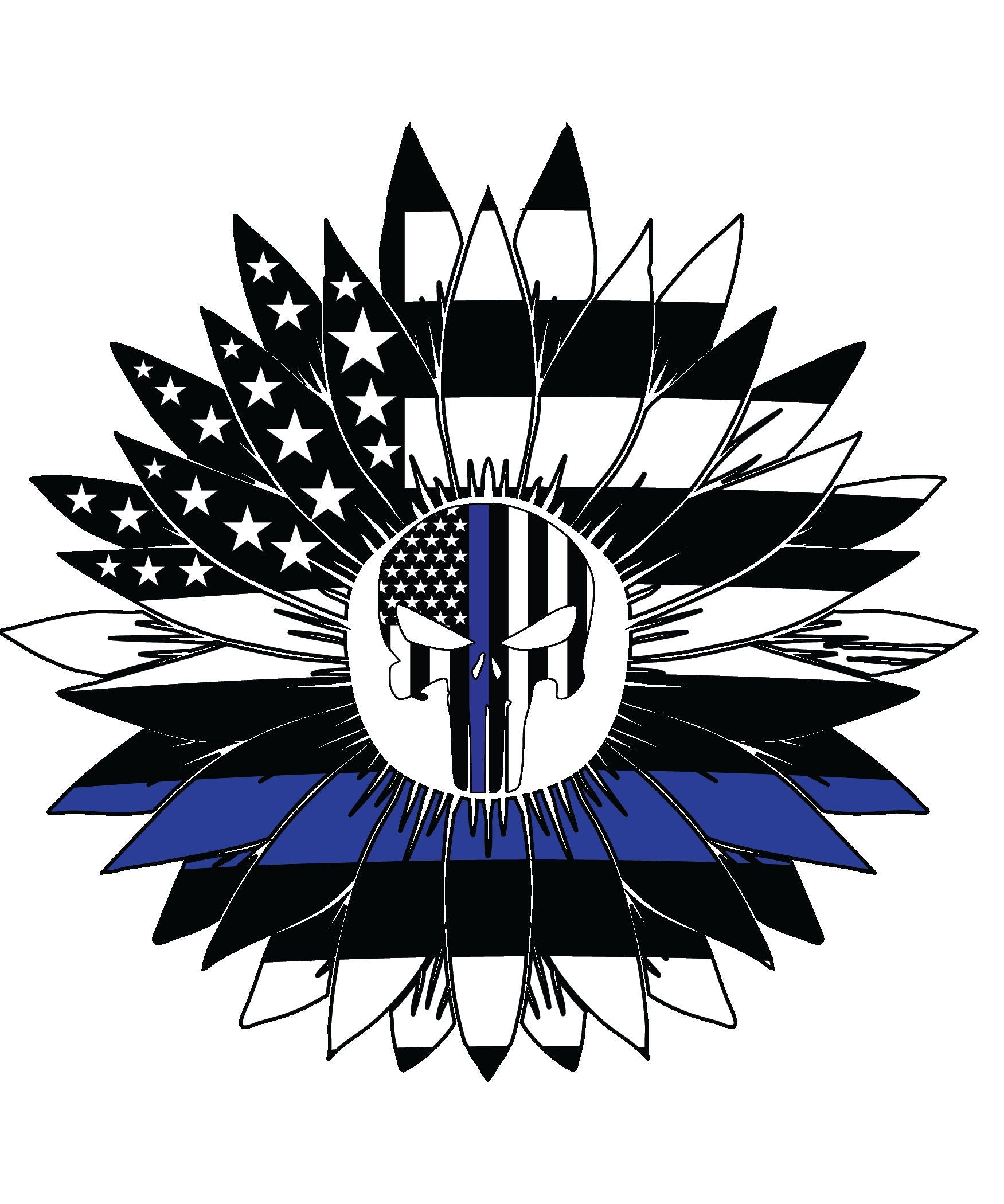 Blue Lives Matter Police USA Thin Line Flag Car Decal Sticker made of premium vinyl, showcasing a bold blue line against a black and white flag background.