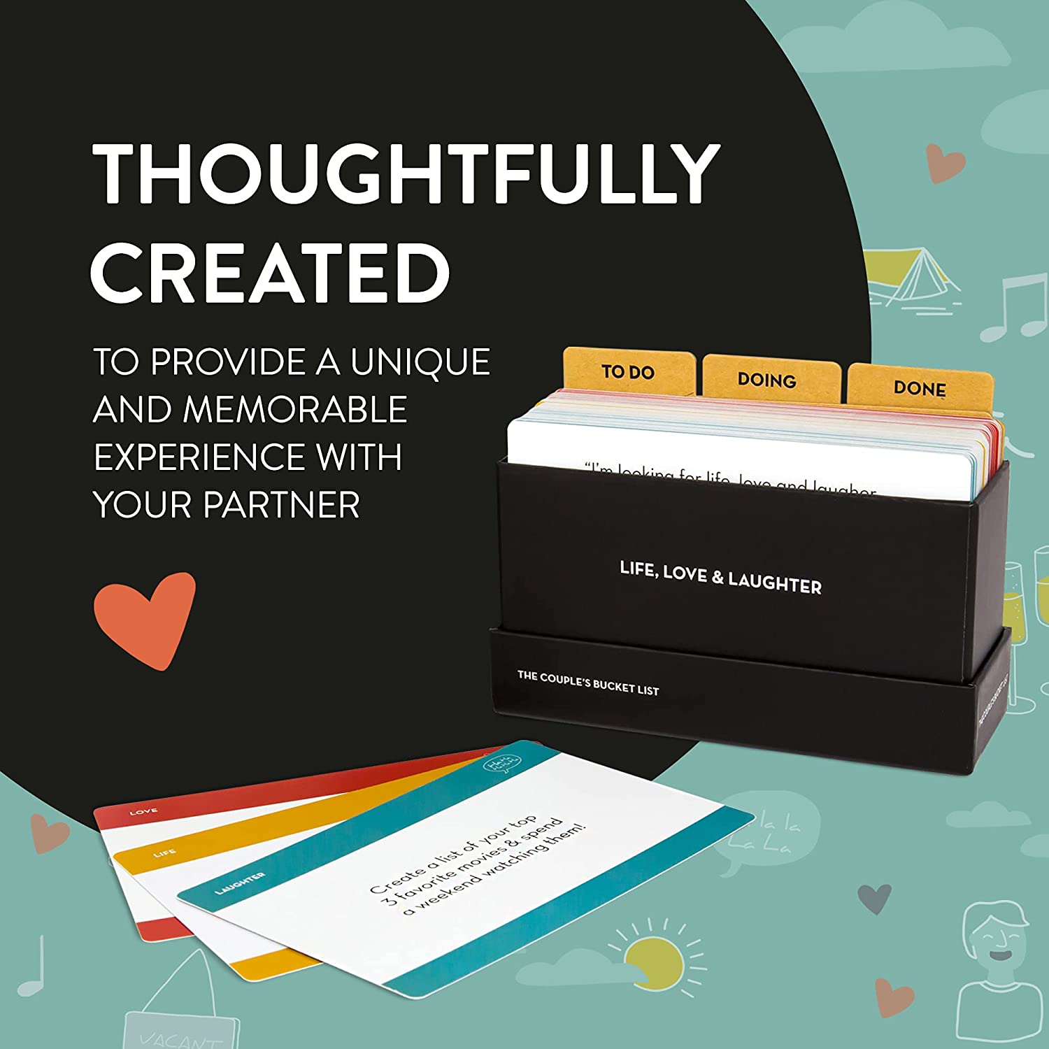 Couples Bucket List game box with 100 date night idea cards, beautifully designed for couples to create lasting memories together.