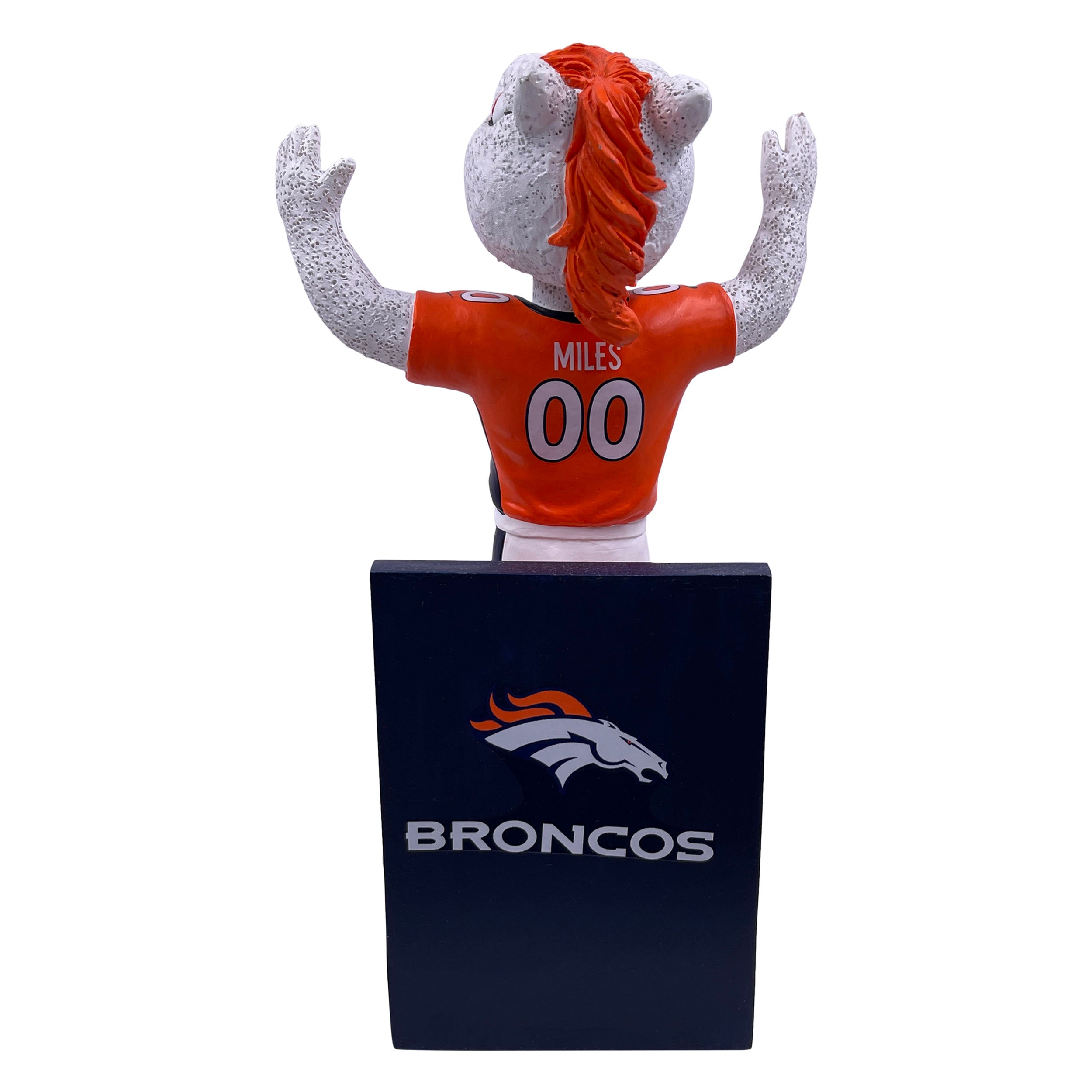 Denver Broncos Hero Series Mascot Bobblehead, 8 inches tall, featuring vibrant team colors and intricate design.