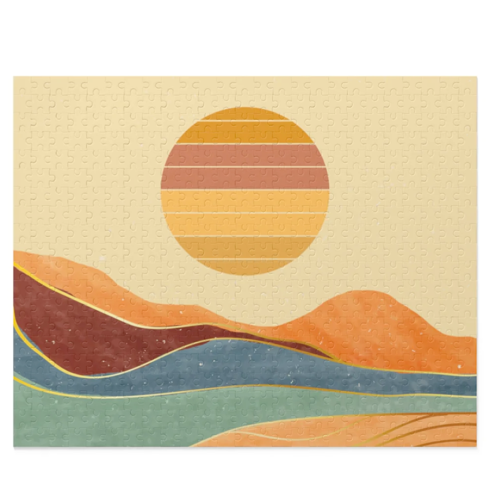 A beautifully designed 500-piece jigsaw puzzle featuring a vibrant desert landscape, showcasing high-quality chipboard pieces in a gift-ready box.