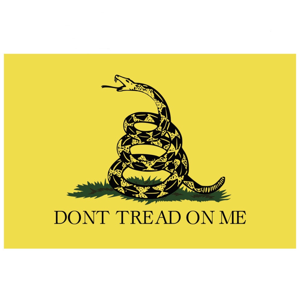 Don't Tread On Me Gadsden Flag vinyl sticker featuring a rattlesnake and bold text, ideal for car and truck windows.