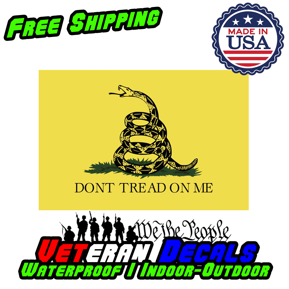 Don't Tread On Me vinyl sticker featuring the Gadsden Flag design, suitable for car and truck windows.