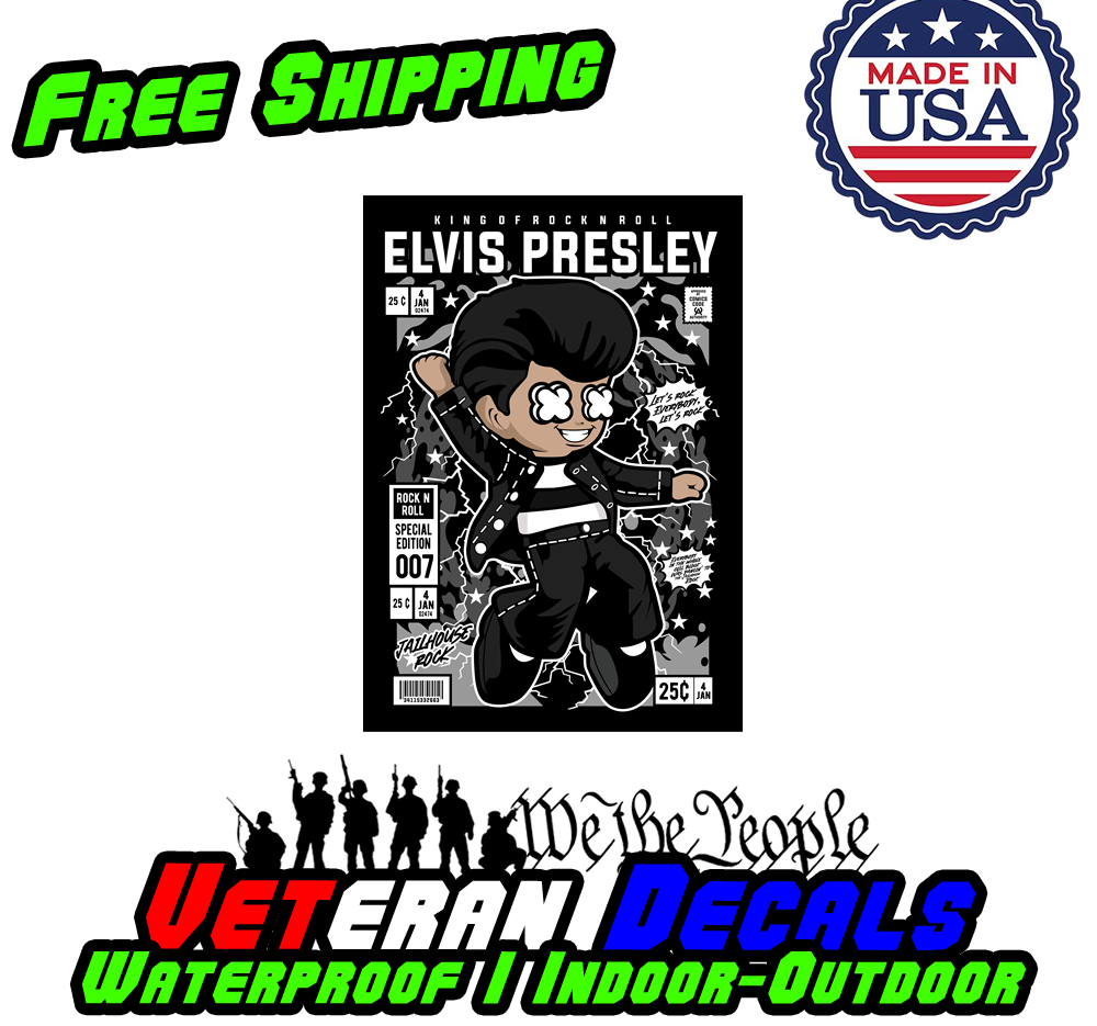 Elvis Pop Culture Art Series vinyl decal sticker displayed on a car, showcasing vibrant colors and intricate design.