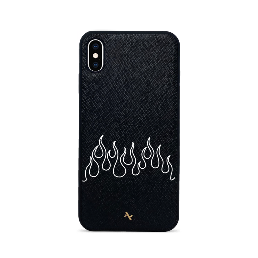 Black leather case for iPhone XS MAX made from genuine saffiano leather with a soft rubber rim for protection.