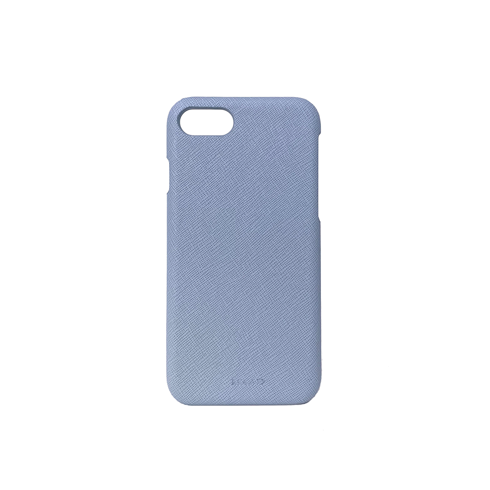 Baby Blue iPhone 7/8/SE case made of saffiano leather, featuring a slim design and personalization options.