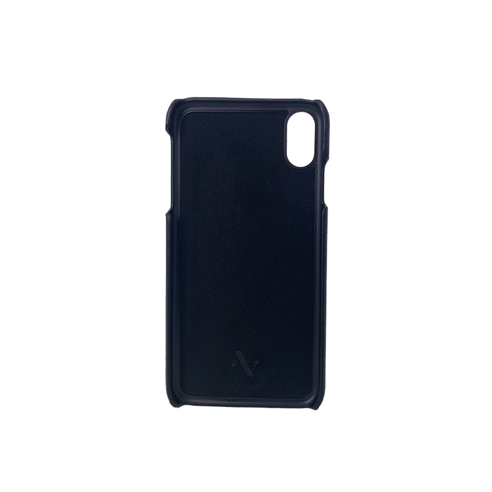 Black saffiano leather case for iPhone XS MAX, featuring a sleek design and personalization options.