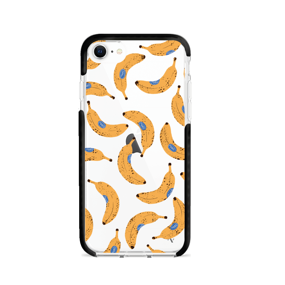 Go Bananas clear case for iPhone 7/8/SE, showcasing a slim and protective design with impact-absorbing materials.