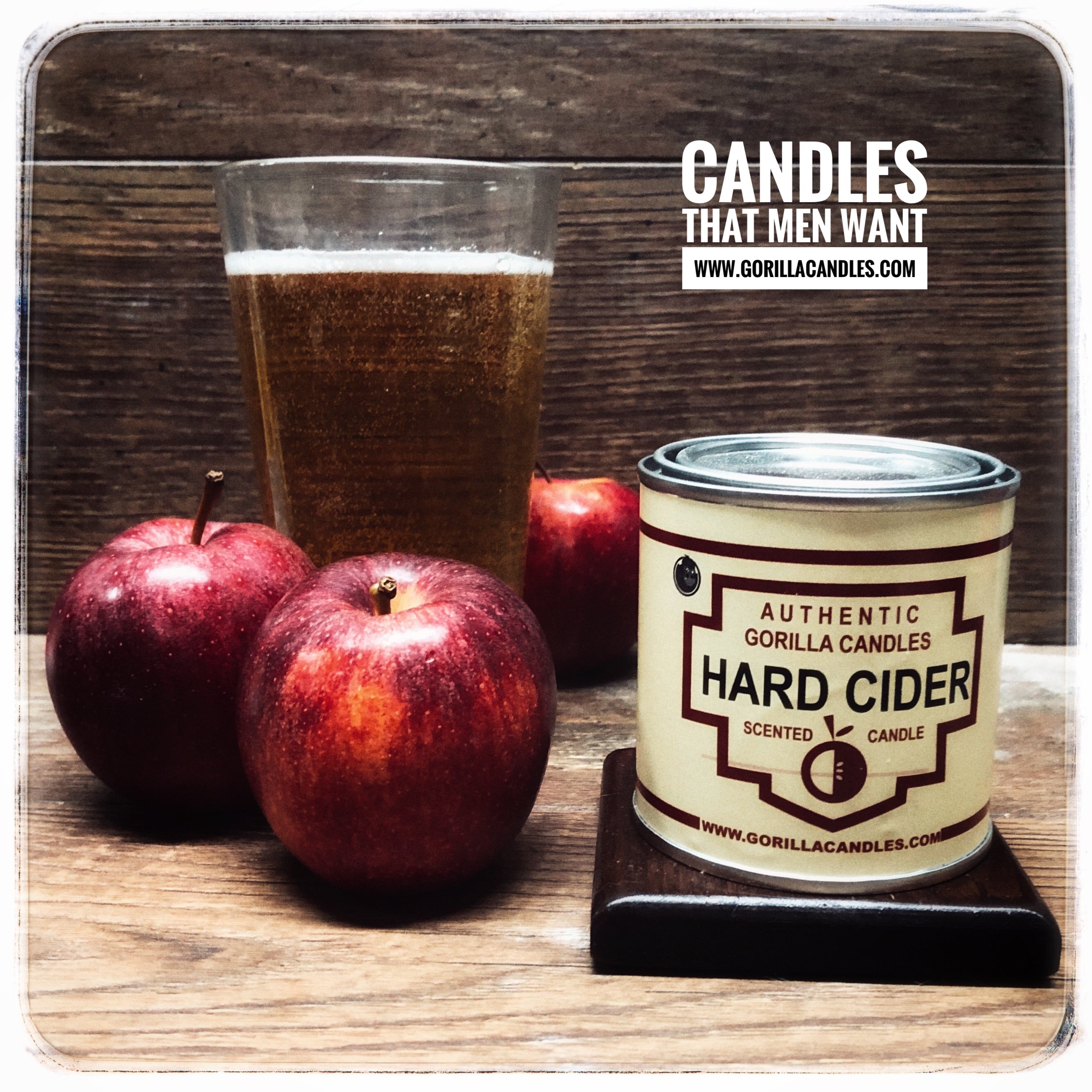 A beautifully crafted candle with a spiced apple cider scent, featuring warm cinnamon notes, perfect for cozy settings.