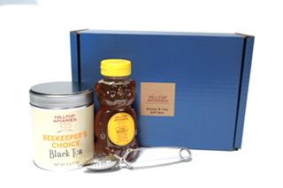 A beautifully packaged Honey & Tea Gift Box featuring Wildflower Honey and Assam Black Tea, perfect for gifting.