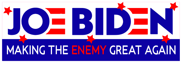 Joe Biden 'Making The Enemy Great Again' bumper sticker decal featuring bold text and a political theme, suitable for cars and personal items.